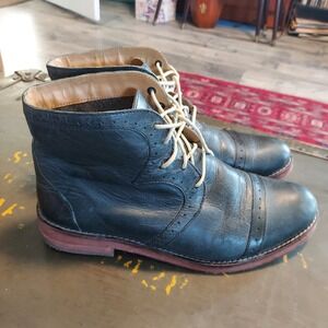 J Shoes Sarah Navy Blue Leather Brogue Cap Toe Lace Up Ankle Boots Womens 8